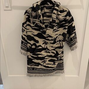 Zimmermann Tropical Black and Cream Hooded Poncho